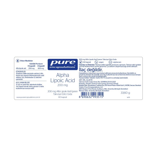 Alpha Lipoic Acid | Pure Encapsulations® Ürün Resmi Alpha Lipoic Acid | Pure Encapsulations® Ürün Görseli